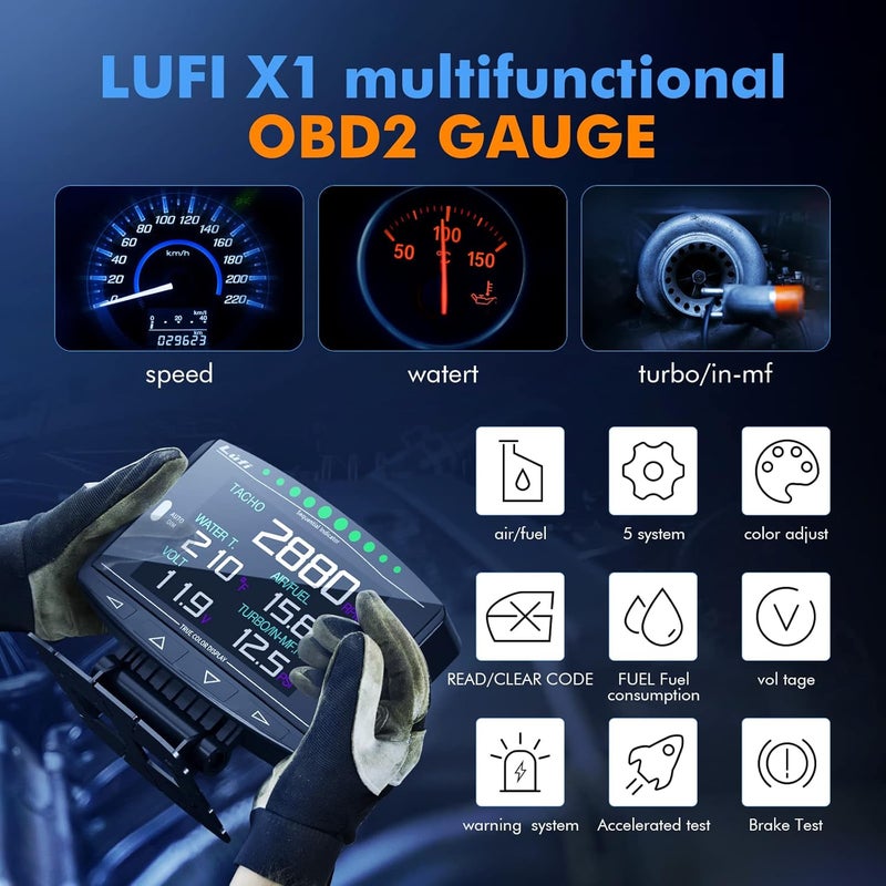 Lufi X1 Obd2 Gauge Display,Boost Gauge,Speedometer,Water Temperature Meter,Multi-ECU Data Combination Cluster,for Honda、Toyota、VW and Mazda (car Special) - Image 5